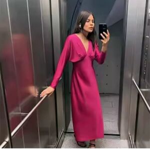 Elegant Magenta Long Sleeve Dress
